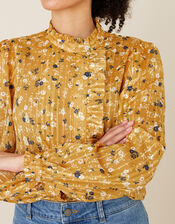 Ditsy Floral Frill Blouse, Yellow (OCHRE), large