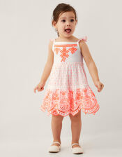 Baby Broderie Tiered Cotton Sundress, Orange (ORANGE), large