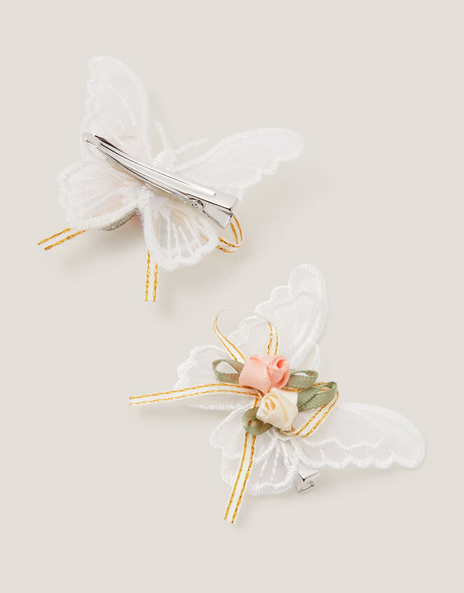 2-Pack Satin Rose Butterfly Hair Clips, , large