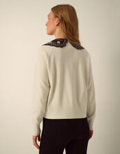 Monsoon x Queens of Archive Coco Sequin Collar Cardigan​, Ivory (IVORY), large