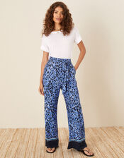 Animal Print Wide Leg Trousers, Blue (BLUE), large
