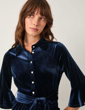Tanya Velvet Midi Shirt Dress, Blue (MIDNIGHT), large