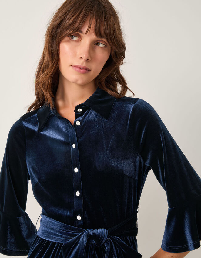 Tanya Velvet Midi Shirt Dress, Blue (MIDNIGHT), large