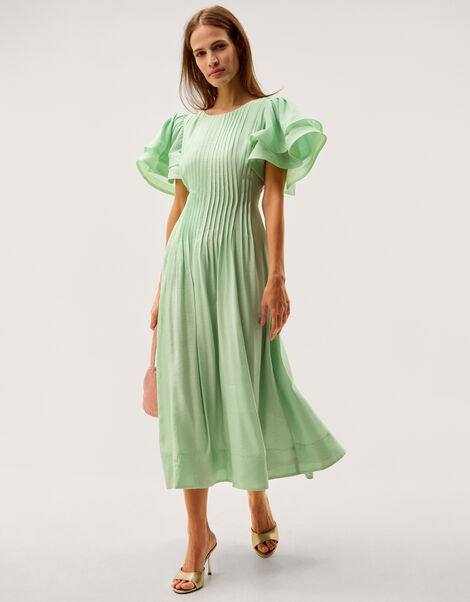Pelia Flutter Sleeve Pleated Midi Dress, Green (MINT), large