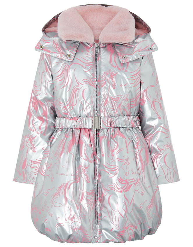Metallic Unicorn Padded Coat, Silver (SILVER), large