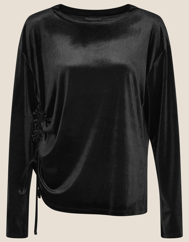 Velvet Jersey Long Sleeve Top, Black (BLACK), large