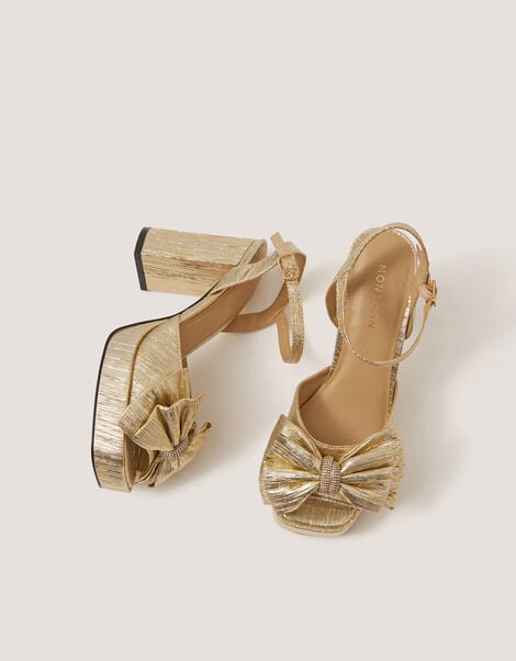 Iona Bow Platform Heels, Gold (GOLD), large