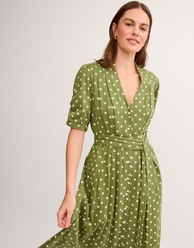 Kasey Polka Dot Jersey Midi Dress, Green (GREEN), large