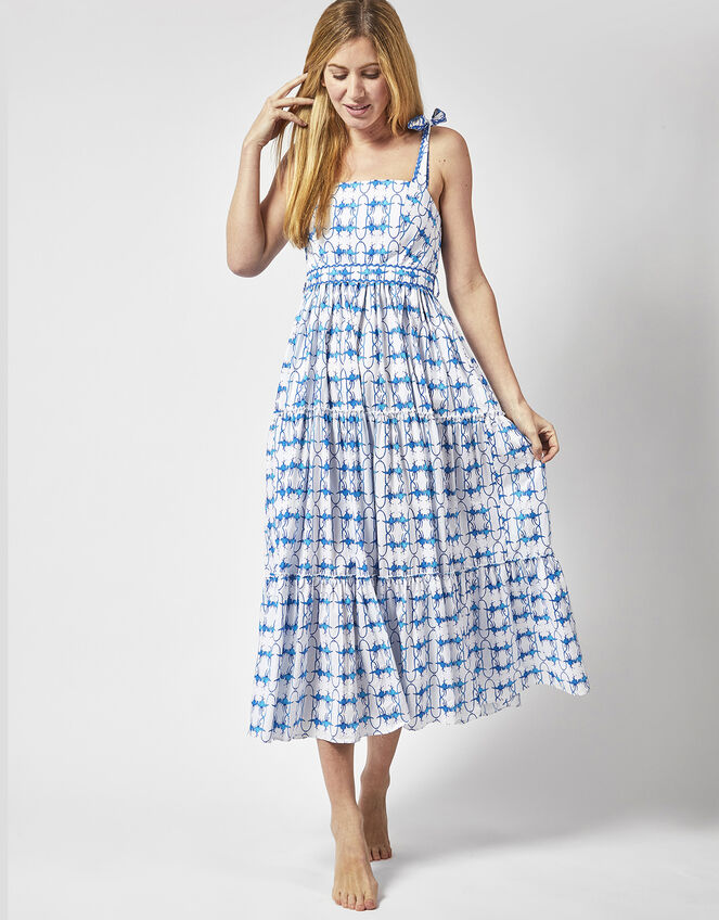 DEEBA Willa Print Tiered Dress, White (WHITE), large