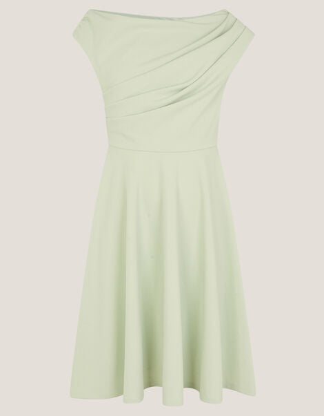 One-Shoulder Drape Skater Dress, Green (SAGE), large