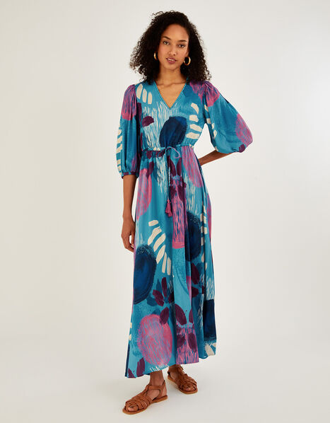 Large Scale Print Maxi Dress Teal, Teal (TEAL), large