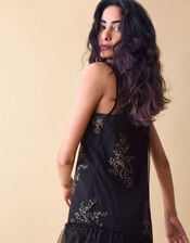 Clemence Isabelle Embroidered Tiered Midi Dress, Black (BLACK), large