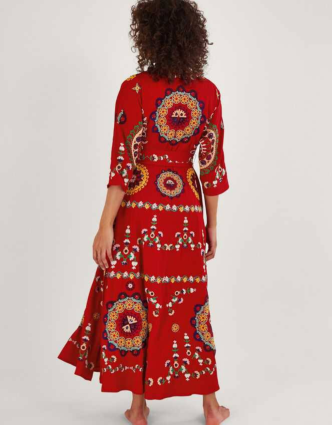 Jennifer Hand-Embellished Kimono Dress, Red (RED), large