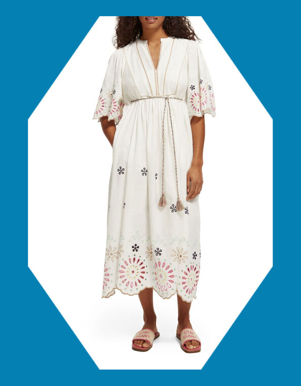 Scotch and Soda Broderie Maxi Dress, White (WHITE), large