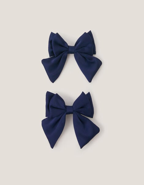 2-Pack School Bow Hair Clips, Blue (NAVY), large