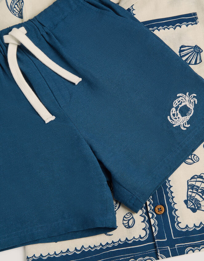 Shell Print Shirt & Shorts Set, Blue (NAVY), large