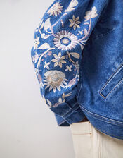 East Floral Embroidered Denim Jacket, Blue (BLUE), large
