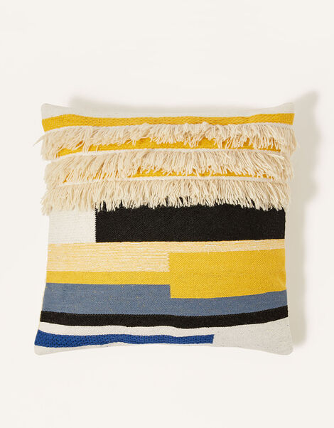 Colour Block Fringe Cushion, , large