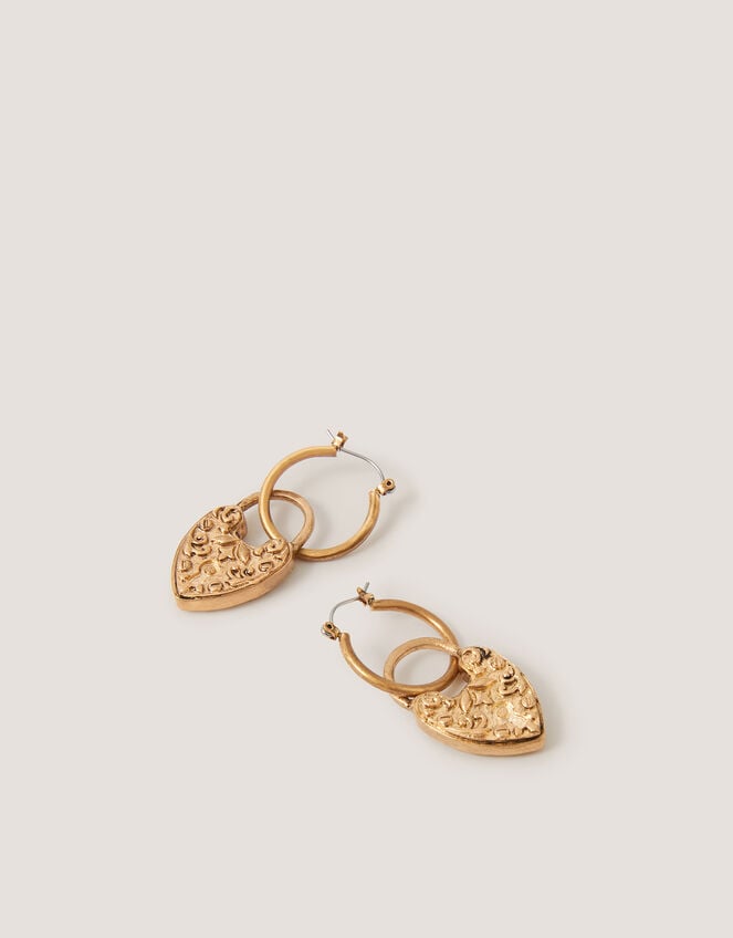 Heart Padlock Drop Hoop Earrings, , large