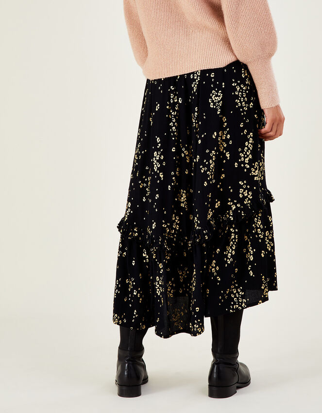 Lina Foil Print Skirt in Sustainable Viscose, Black (BLACK), large