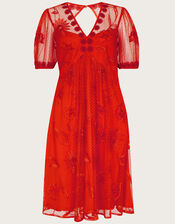 Nora Embroidered Short Dress, Orange (ORANGE), large