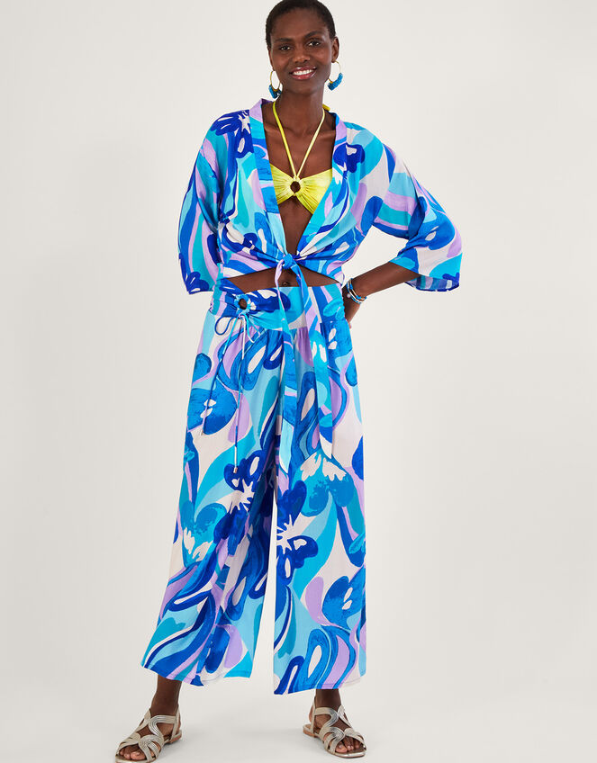 Swirl Print Cropped Trousers in LENZING™ ECOVERO™, Blue (BLUE), large