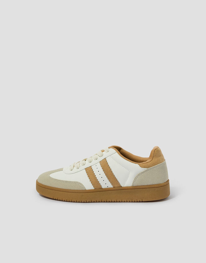 Tammi Faux Leather Sport Stripe Trainers, White (WHITE), large