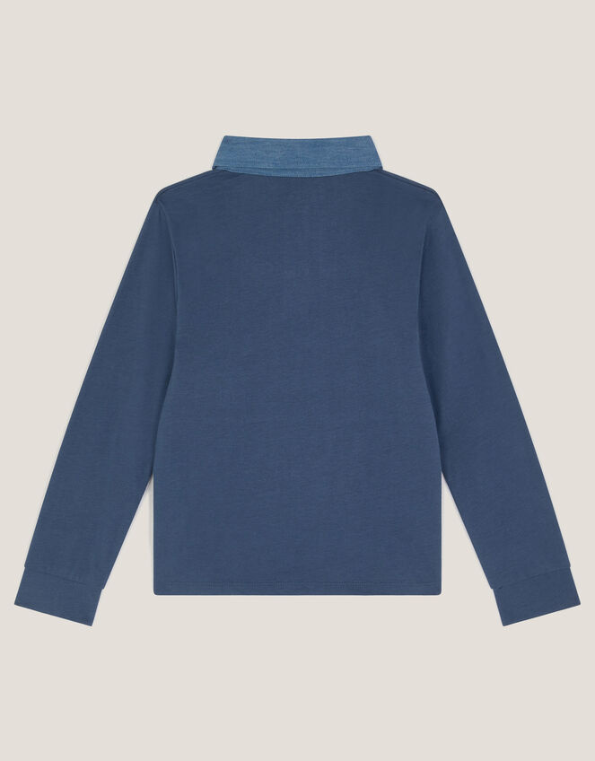 Stripe Long Sleeve Rugby Shirt, Blue (NAVY), large