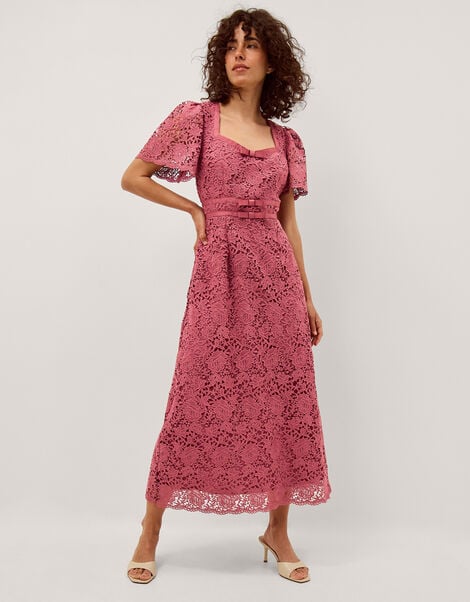Regina Short Sleeve Lace Midi Dress, Pink (ROSE), large