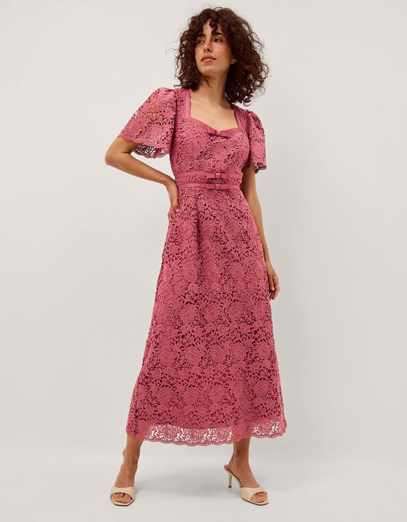 Regina Short Sleeve Lace Midi Dress, Pink (ROSE), large