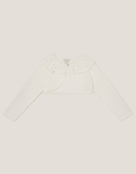 Oversized Diamante Collar Cardigan, Ivory (IVORY), large