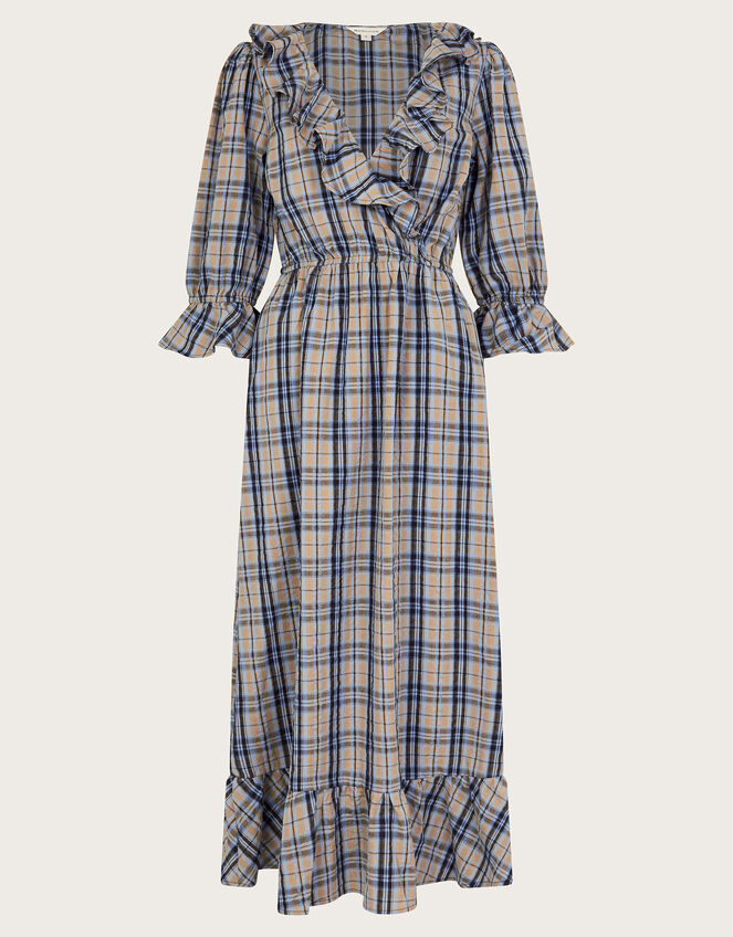 Daisy Check V-Neck Midi Dress, Natural (NATURAL), large