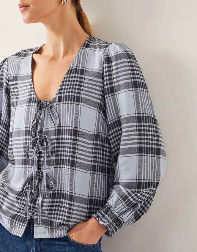 Ava Tie-Front Check Blouse, Blue (PALE BLUE), large