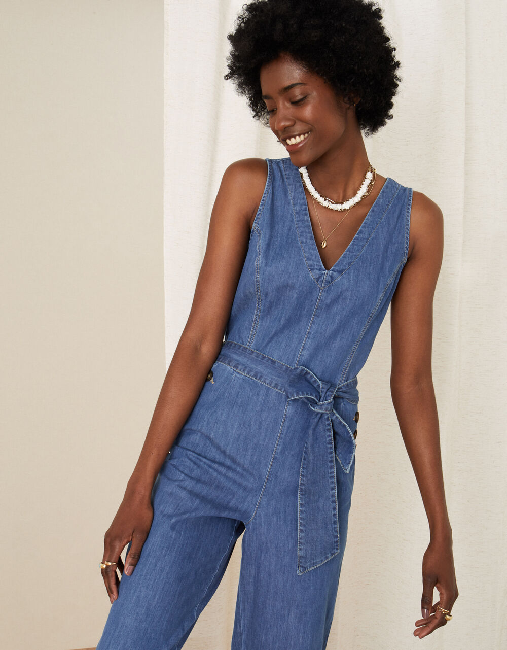 Cropped Denim Jumpsuit Blue Jumpsuits & Playsuits Monsoon Global.