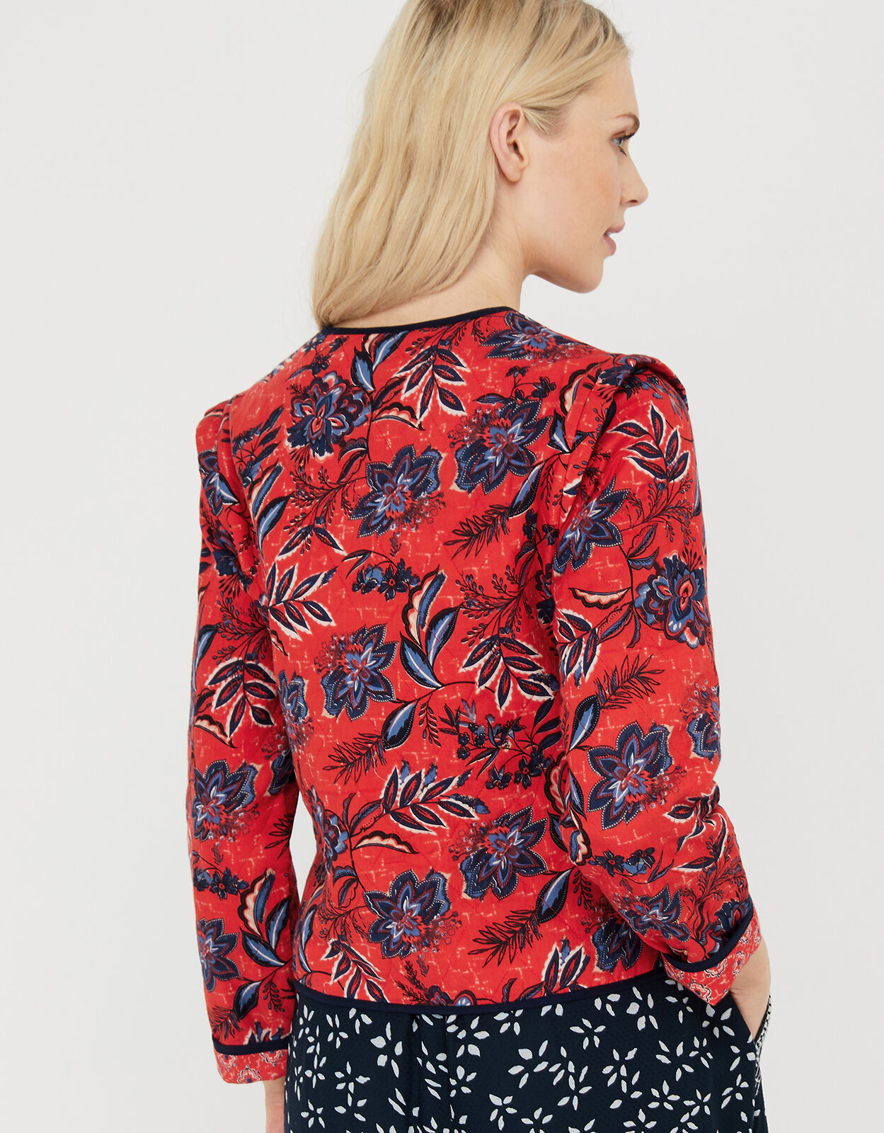ASHOKA Hattie Hand Screen Quilted Jacket in Organic Cotton Red