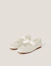 Satin Bow Ballet Flats, Ivory (IVORY), large