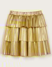 Metallic Pleat Tiered Skirt, Gold (GOLD), large