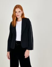 Tori Cape Trimmed Jacket with Recycled Polyester, Black (BLACK), large