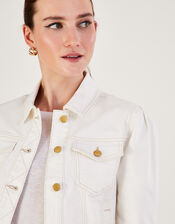 Puff Sleeve Denim Jacket with Sustainable Cotton, Natural (ECRU), large