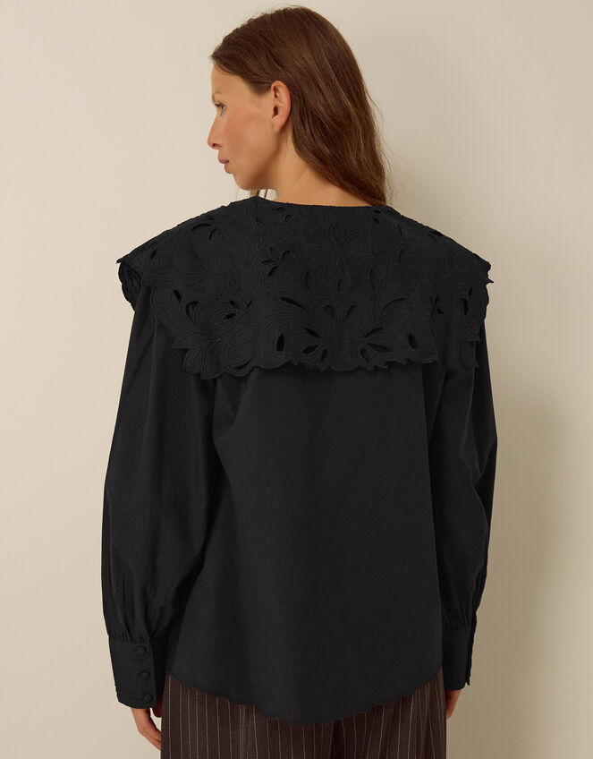 Eliana Embroidered Square Collar Shirt, Black (BLACK), large
