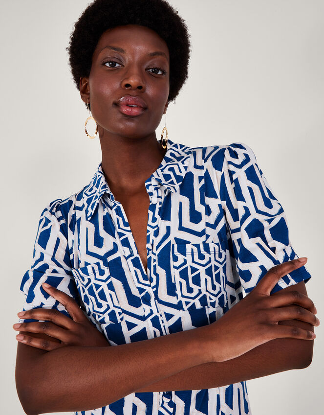 Rizzoli Geometric Print Shirt Dress, Blue (COBALT), large