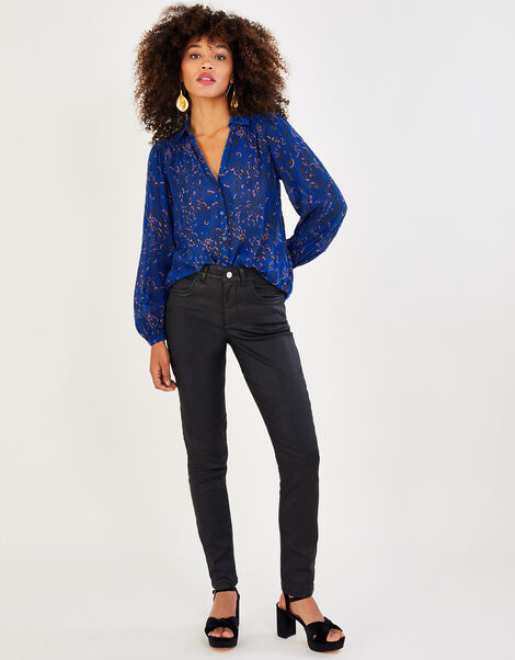 Coated Denim Skinny Jeans, Black (BLACK), large