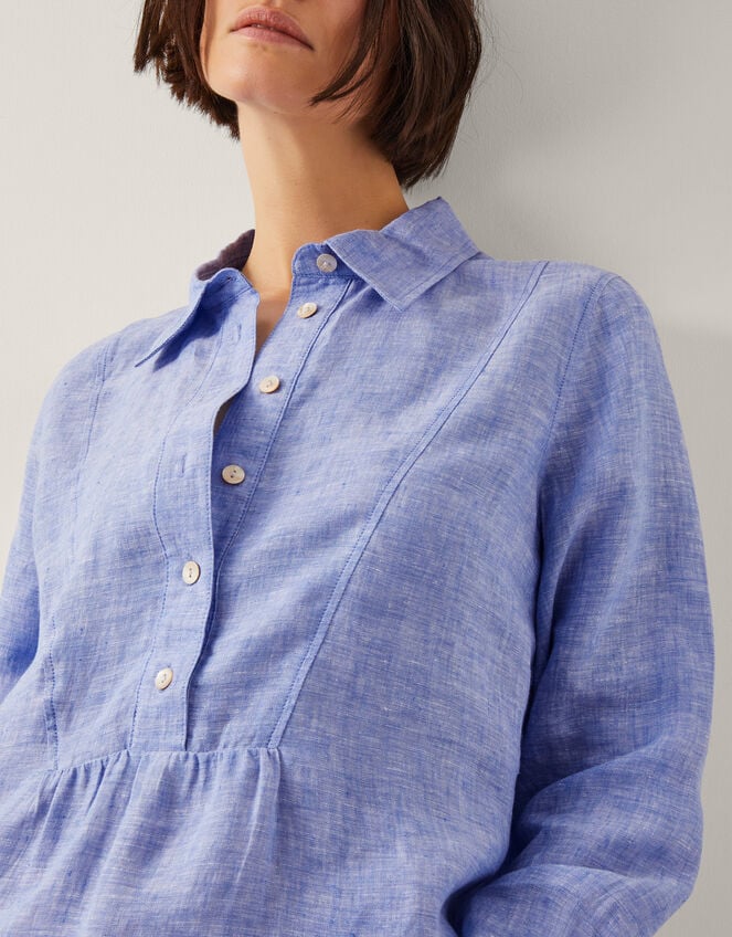 Lola Linen Longline Shirt, Blue (BLUE), large