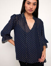 East Foil Polka Dot Blouse, Blue (NAVY), large
