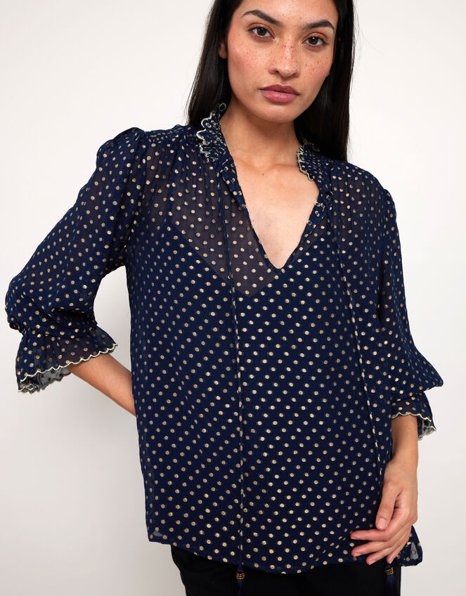 East Foil Polka Dot Blouse, Blue (NAVY), large