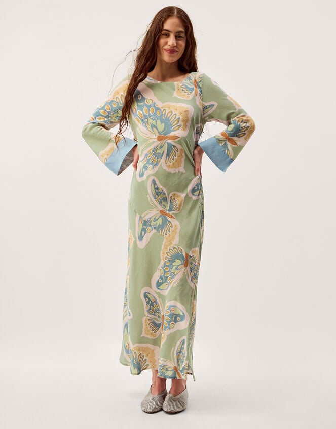 Clemence Aurelie Butterfly Long Sleeve Maxi Dress, Green (SAGE), large