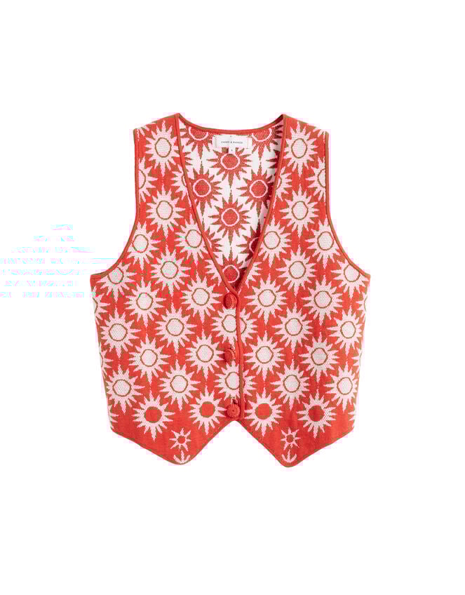 Chinti & Parker Sunflower Waistcoat, RED BRICK, large