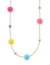 Rainbow Pearl Pom-Pom Necklace, , large