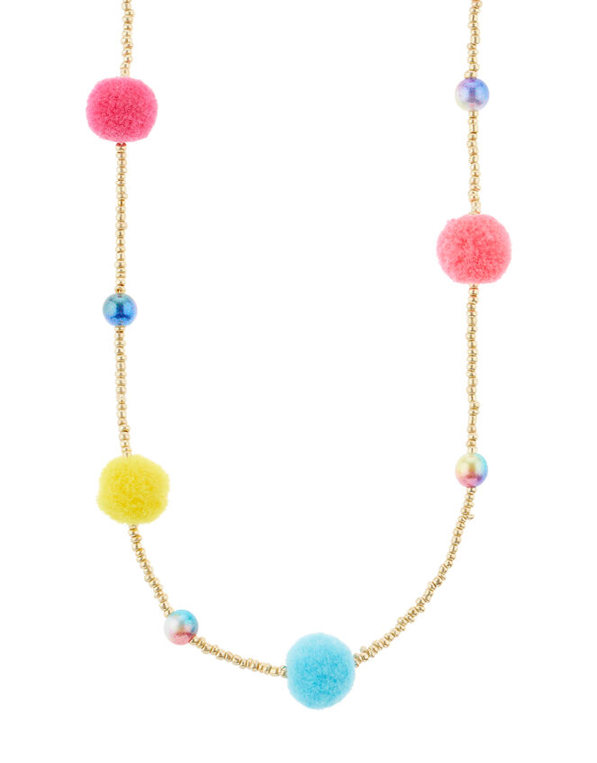 Rainbow Pearl Pom-Pom Necklace, , large