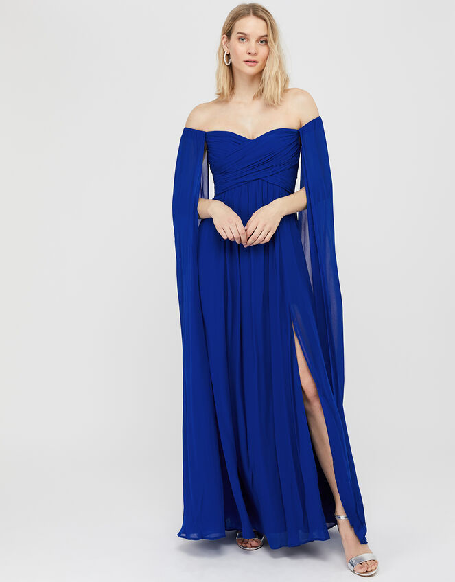 Lucie Bardot Chiffon Maxi Dress, Blue (BLUE), large